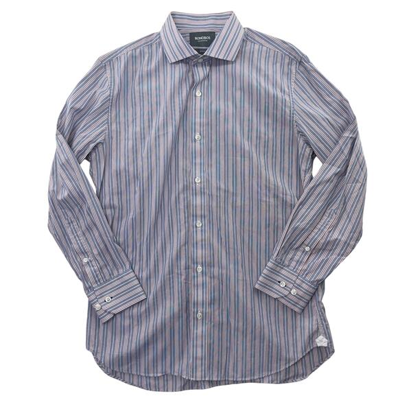 Bonobos Dress Shirt Mens 16 33 Slim Fit Blue Red White Stripe 100% Cotton - Picture 2 of 9